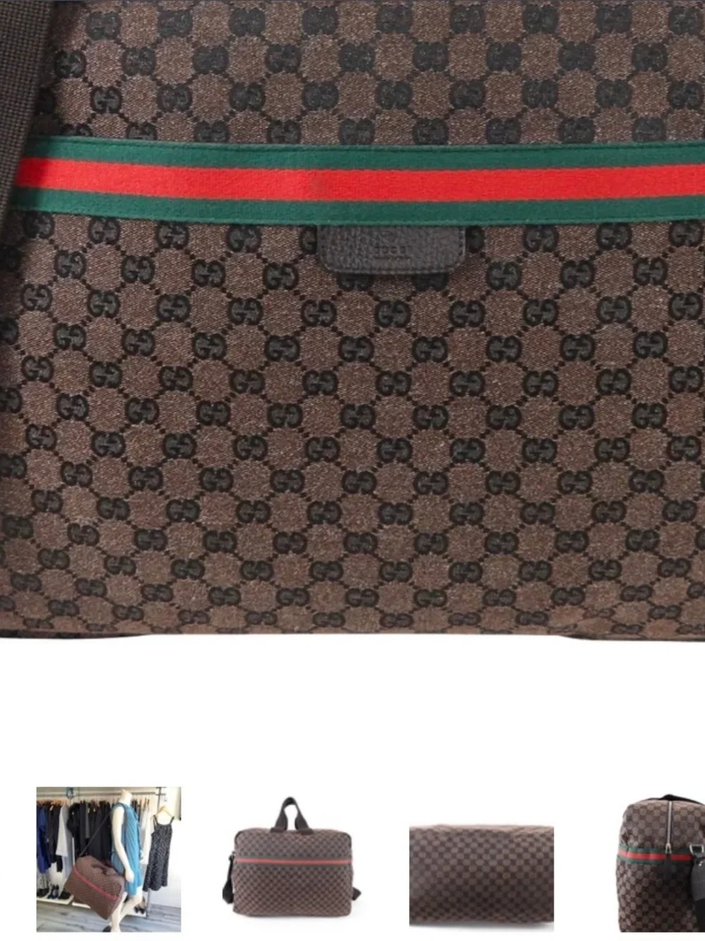 Gucci Brown GG Canvas Duffel with Green-Red Web Stripe